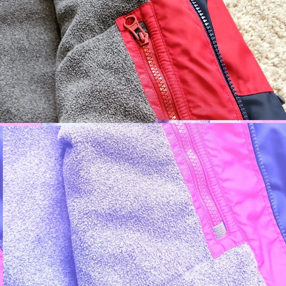 VINTAGE Hollister Ski Style Jacket Mens L Red Navy Fleece‎ Lined Full Zip Y2K